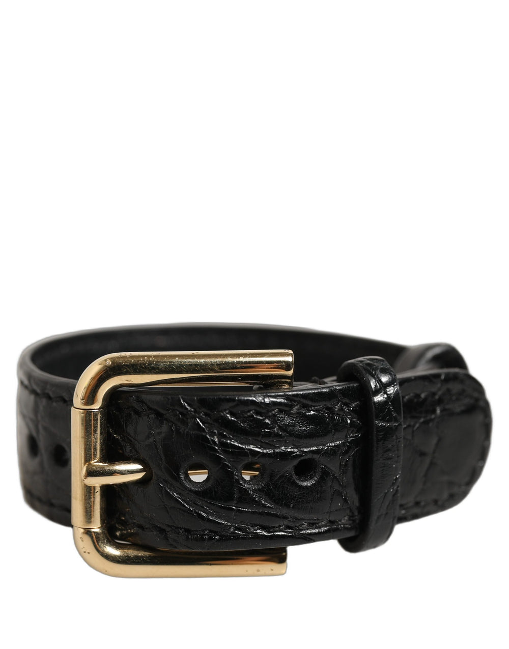 Dolce & Gabbana | Black Textured Leather Gold Buckle Belt Strap Bracelet