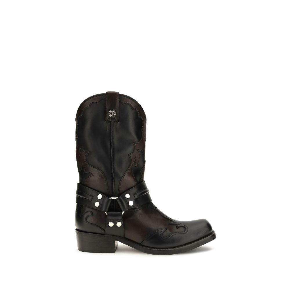 Versace | Black Calf Leather Bos Taurus Ankle Boots