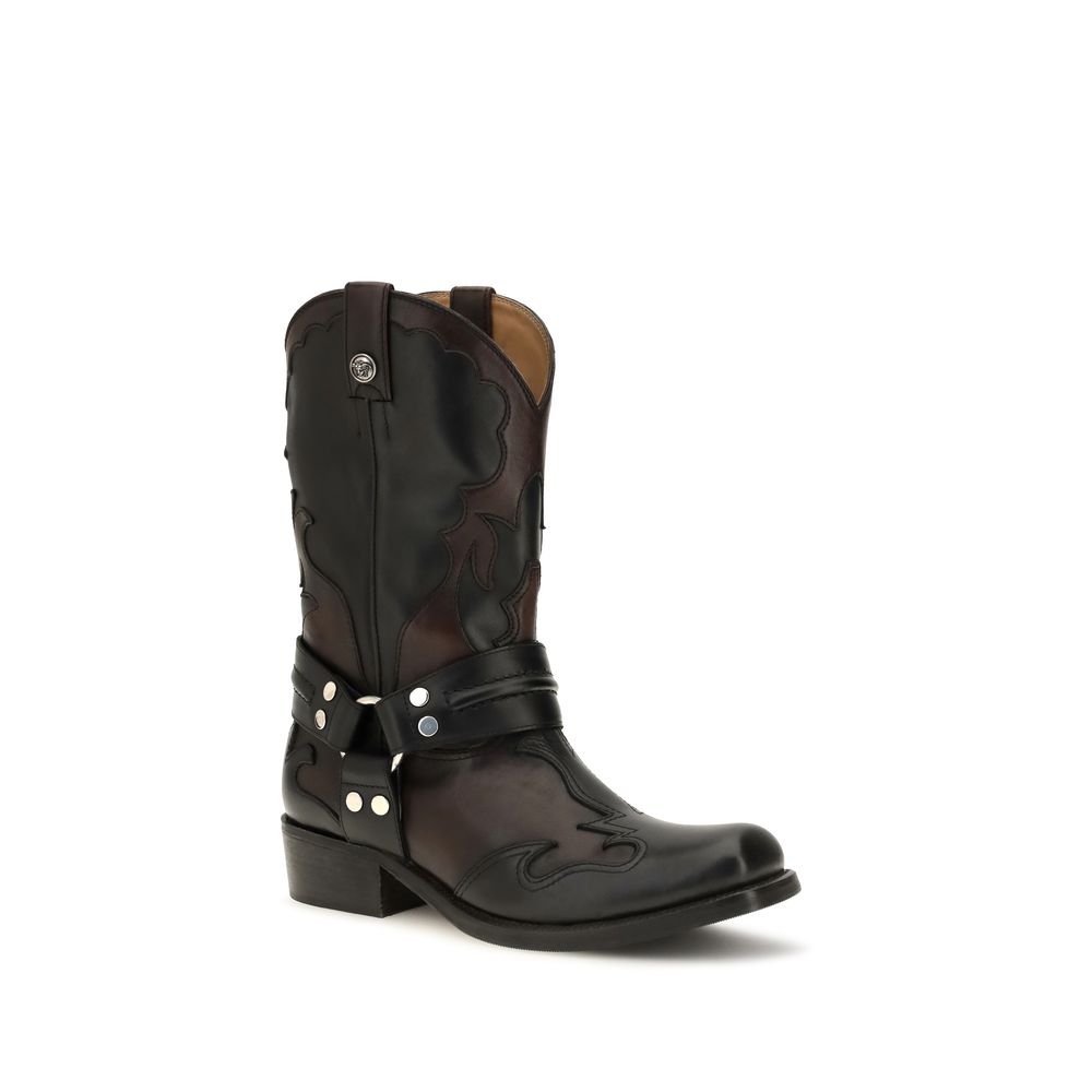Versace | Black Calf Leather Bos Taurus Ankle Boots