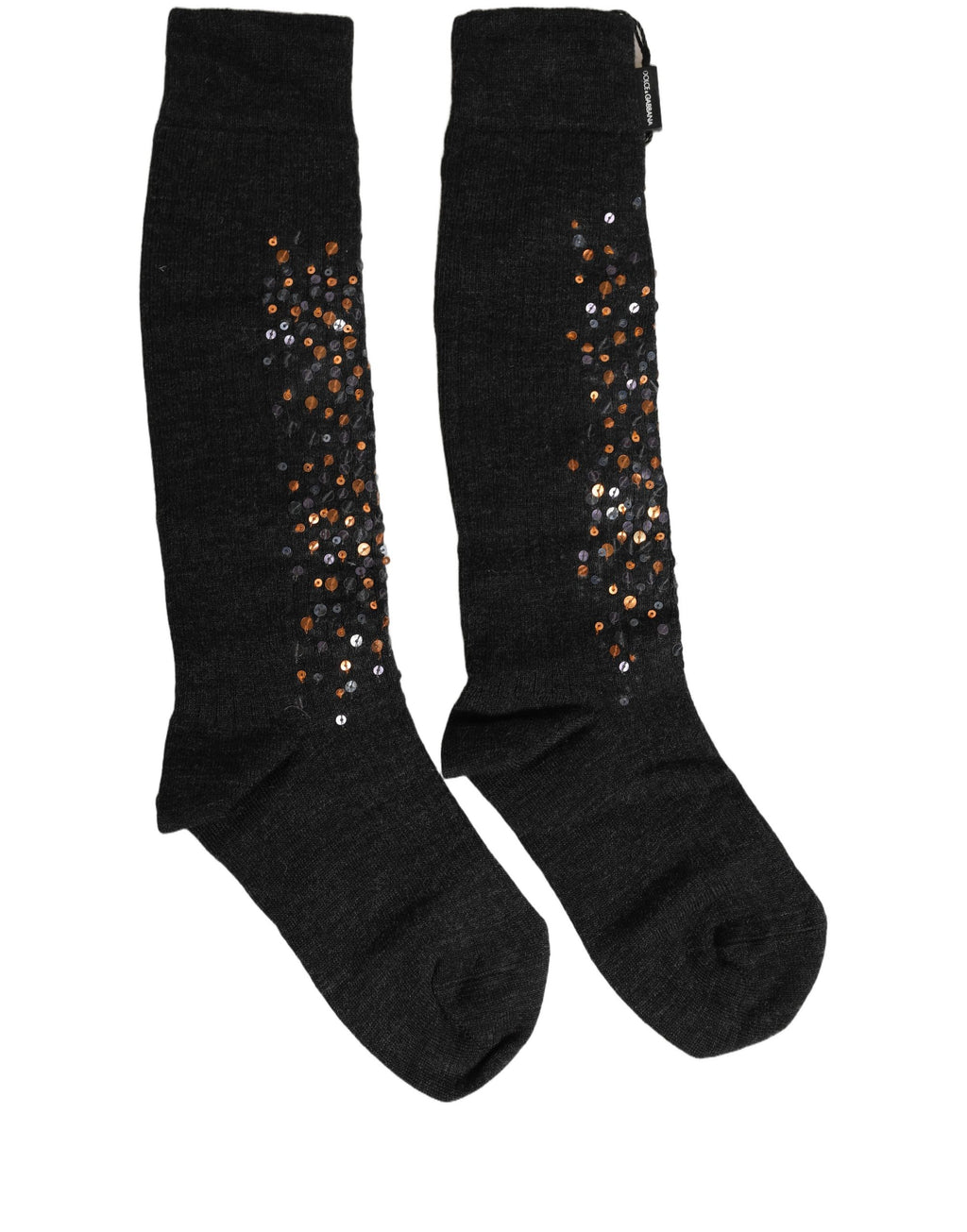 Dolce & Gabbana | Dark Gray Sequined Wool Knee High Accessory Socks