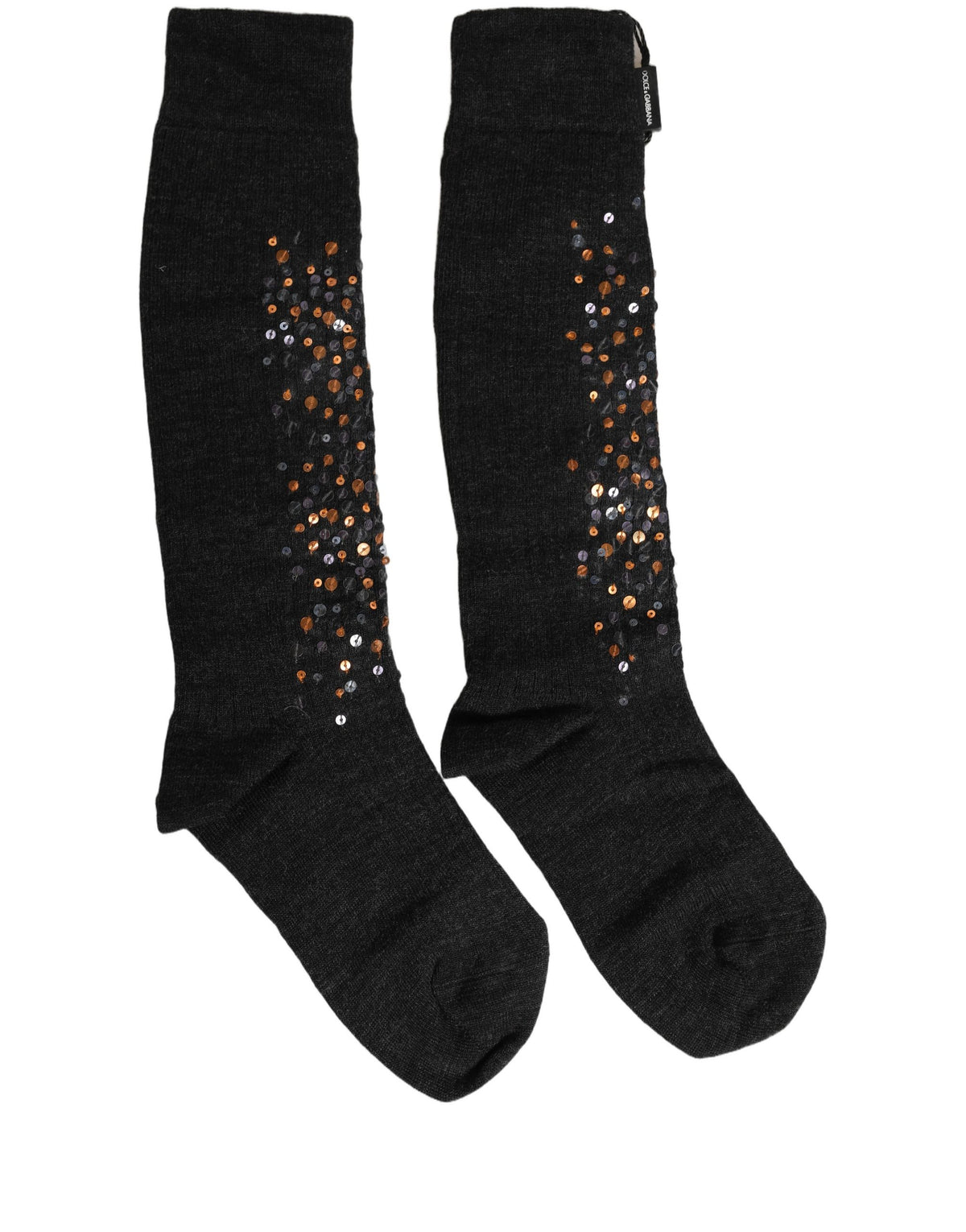 Dolce & Gabbana | Dark Gray Sequined Wool Knee High Accessory Socks