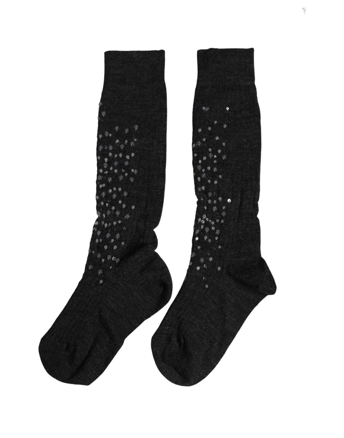 Dolce & Gabbana | Dark Gray Sequined Wool Knee High Accessory Socks