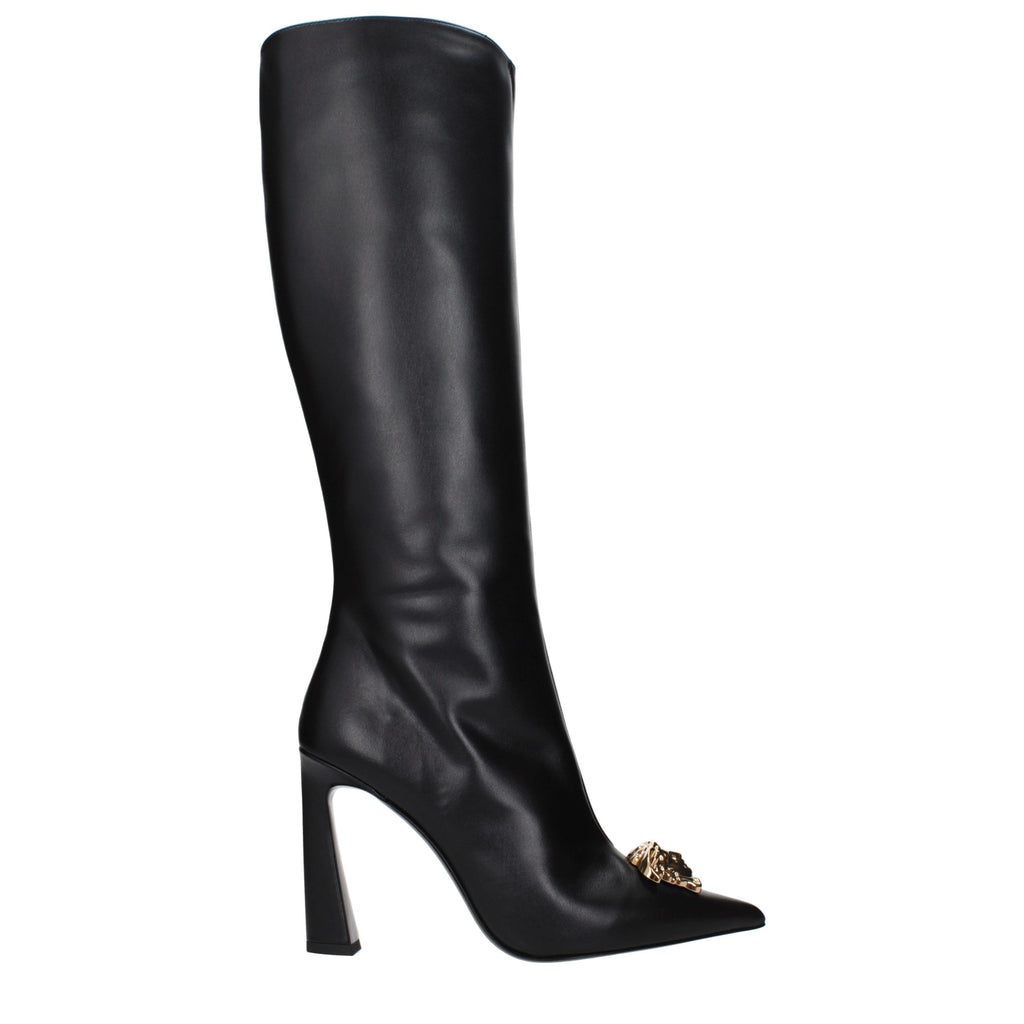 Versace | Black Leather High Heel Boots