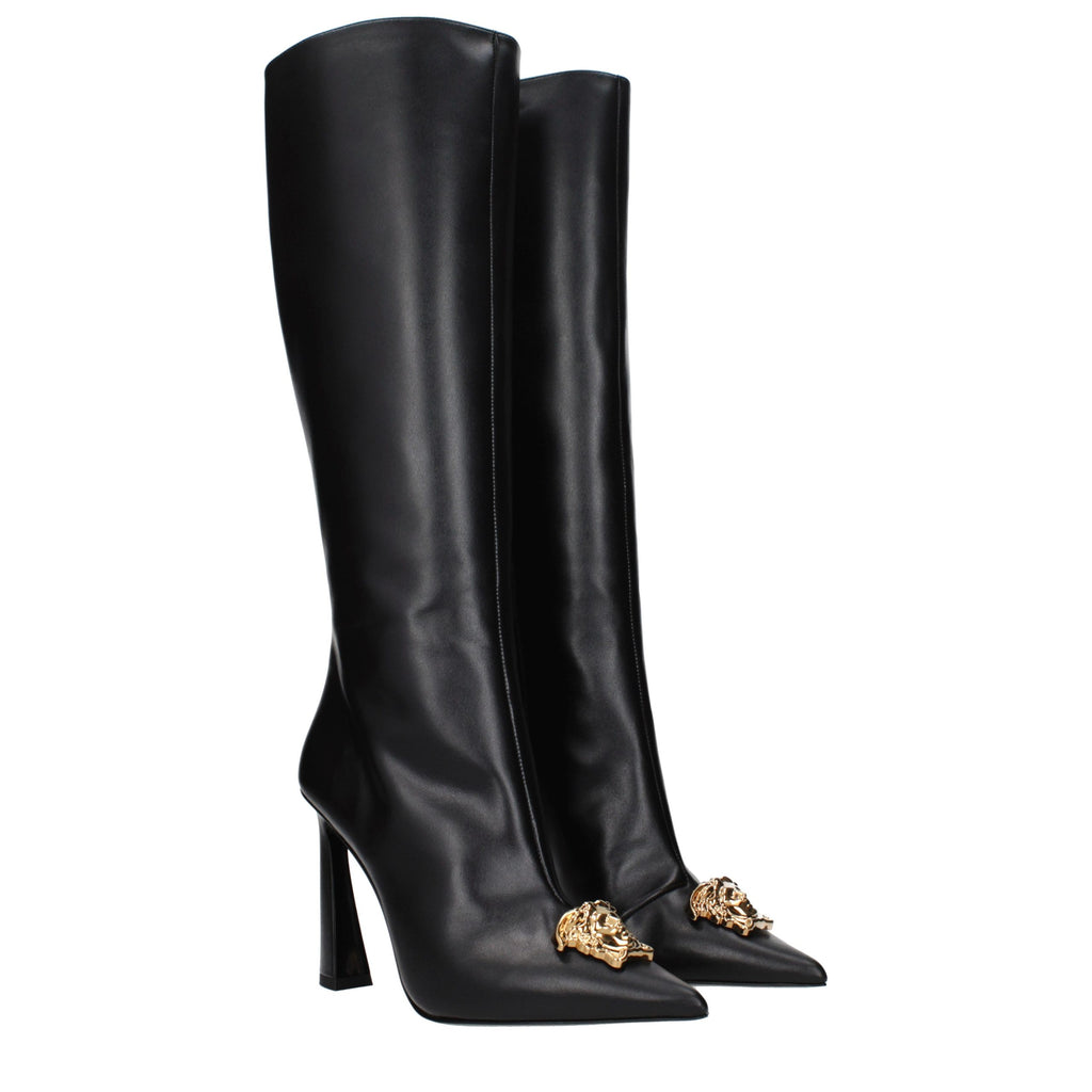 Versace | Black Leather High Heel Boots