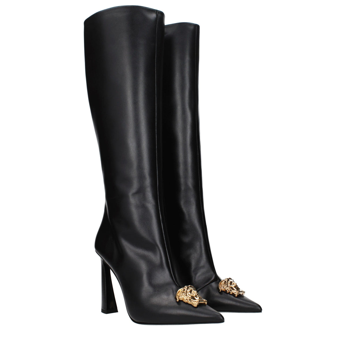 Versace | Black Leather High Heel Boots