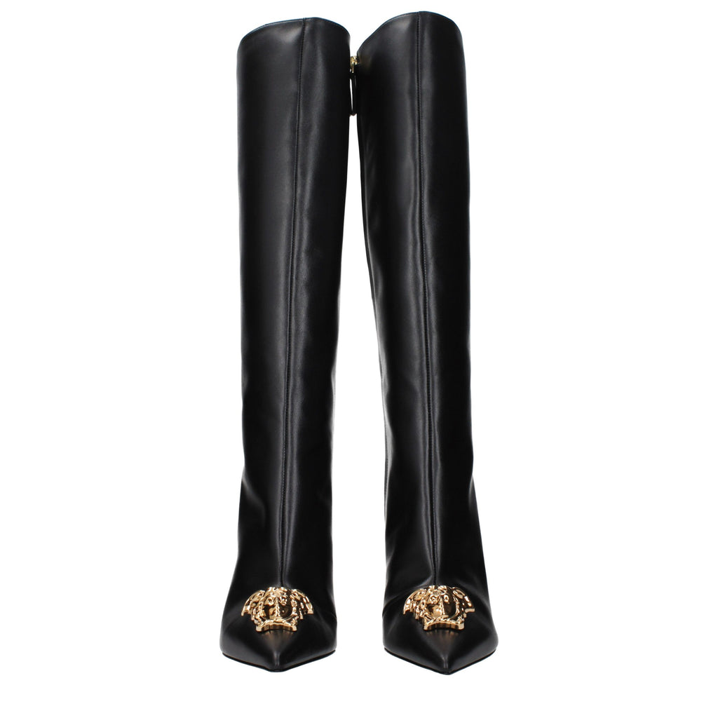 Versace | Black Leather High Heel Boots