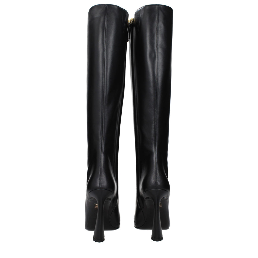 Versace | Black Leather High Heel Boots