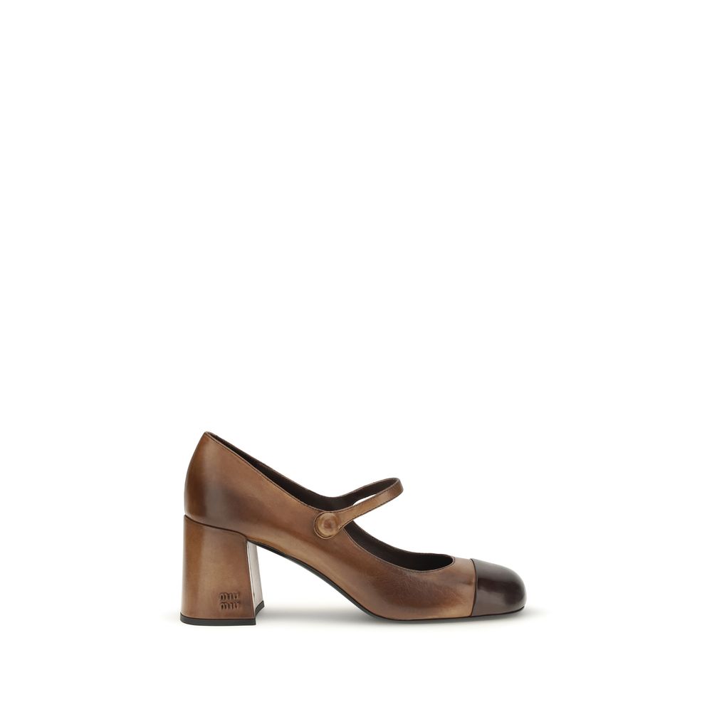 Miu Miu | Brown Calf Leather Bos Taurus Ballet Flats
