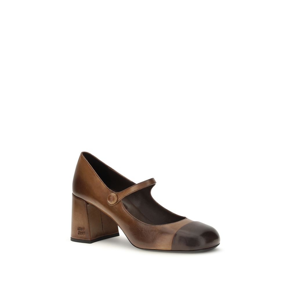 Miu Miu | Brown Calf Leather Bos Taurus Ballet Flats