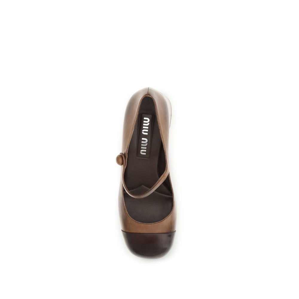 Miu Miu | Brown Calf Leather Bos Taurus Ballet Flats
