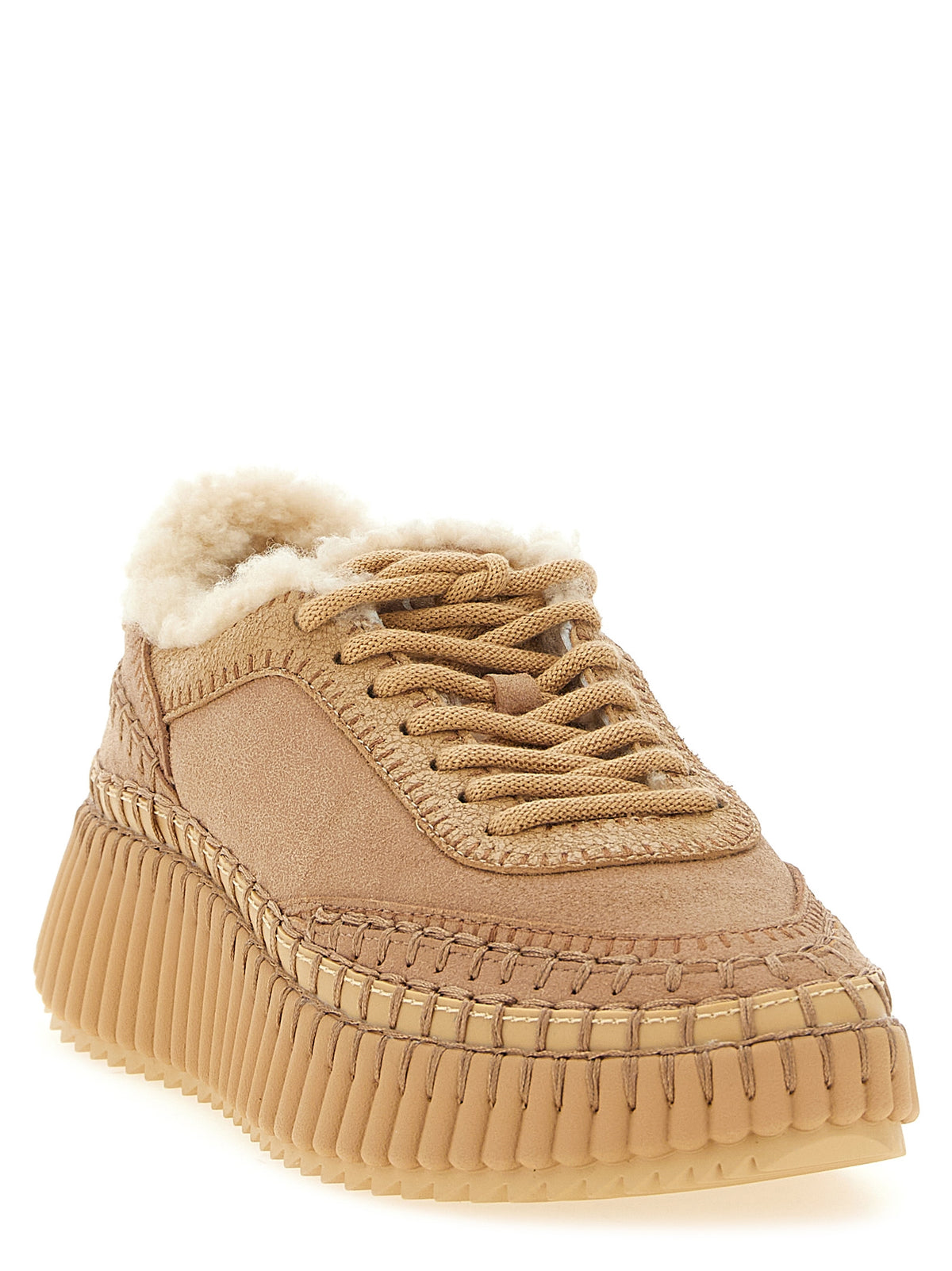 Chloé | Beige Lambskin Chunky Sneakers
