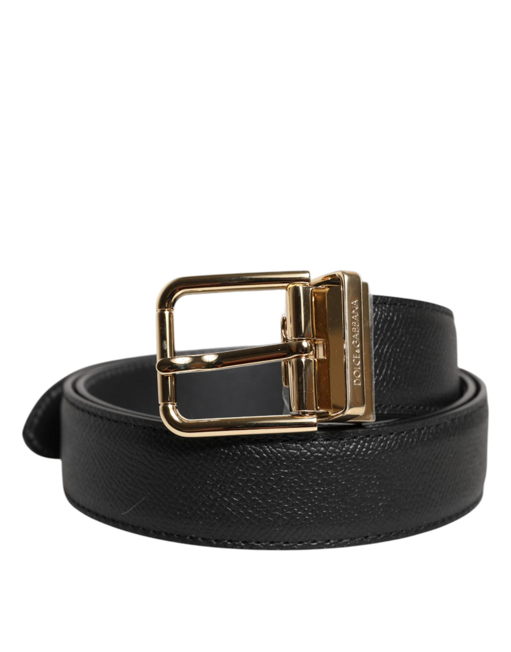 Dolce & Gabbana | Black Grained Leather Gold Metal Buckle Belt