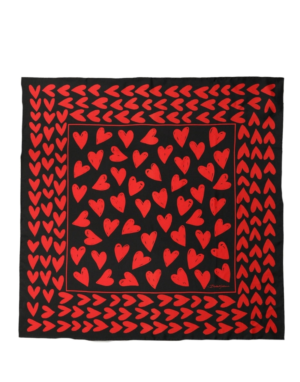 Dolce & Gabbana | Black Red Silk Hearts Square Foulard Scarf