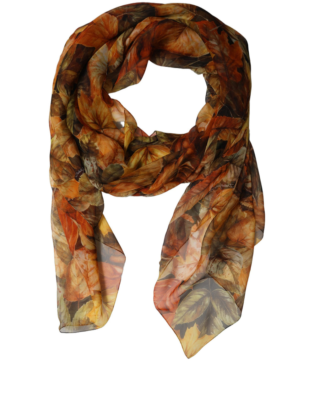 Dolce & Gabbana | Multicolor Leaf Print Silk Shawl Stole Scarf