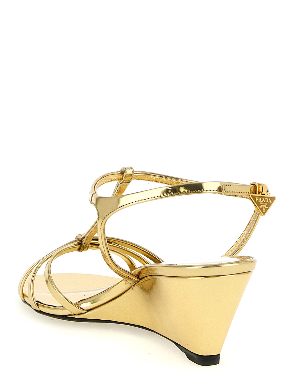 Prada | Gold Calfskin Wedge Sandals
