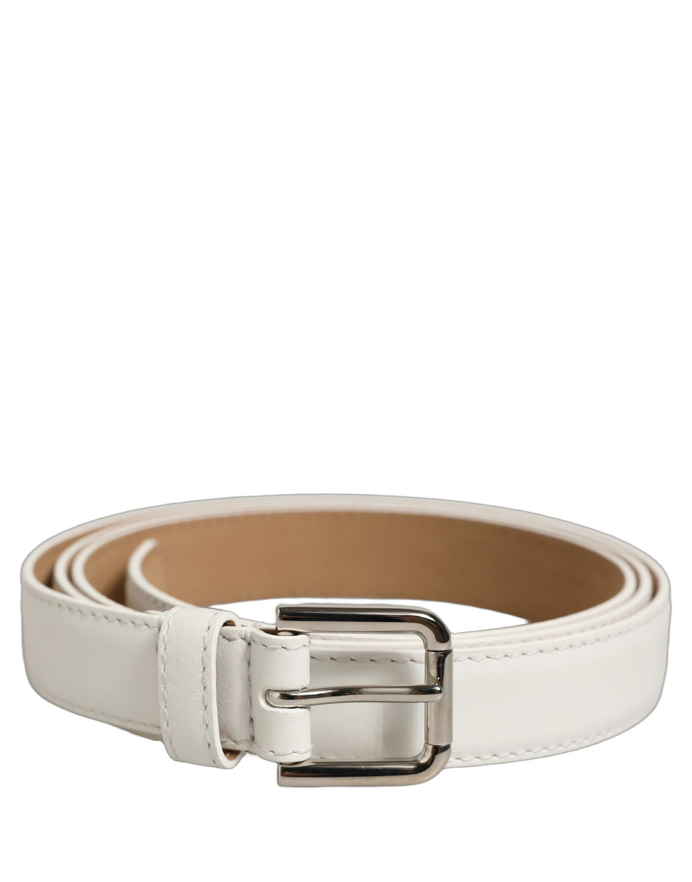 Dolce & Gabbana | White Leather Silver Tone Metal Buckle Belt