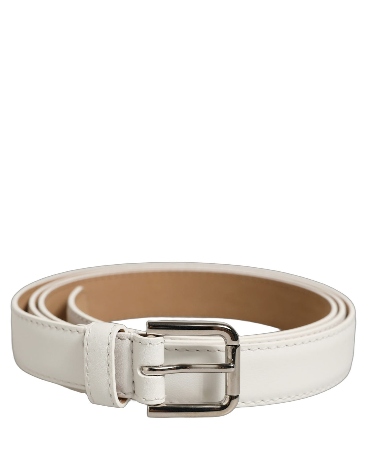 Dolce & Gabbana | White Leather Silver Tone Metal Buckle Belt