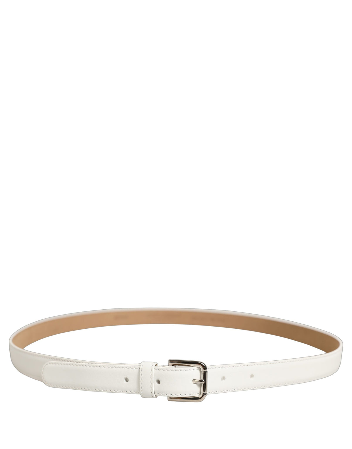 Dolce & Gabbana | White Leather Silver Tone Metal Buckle Belt