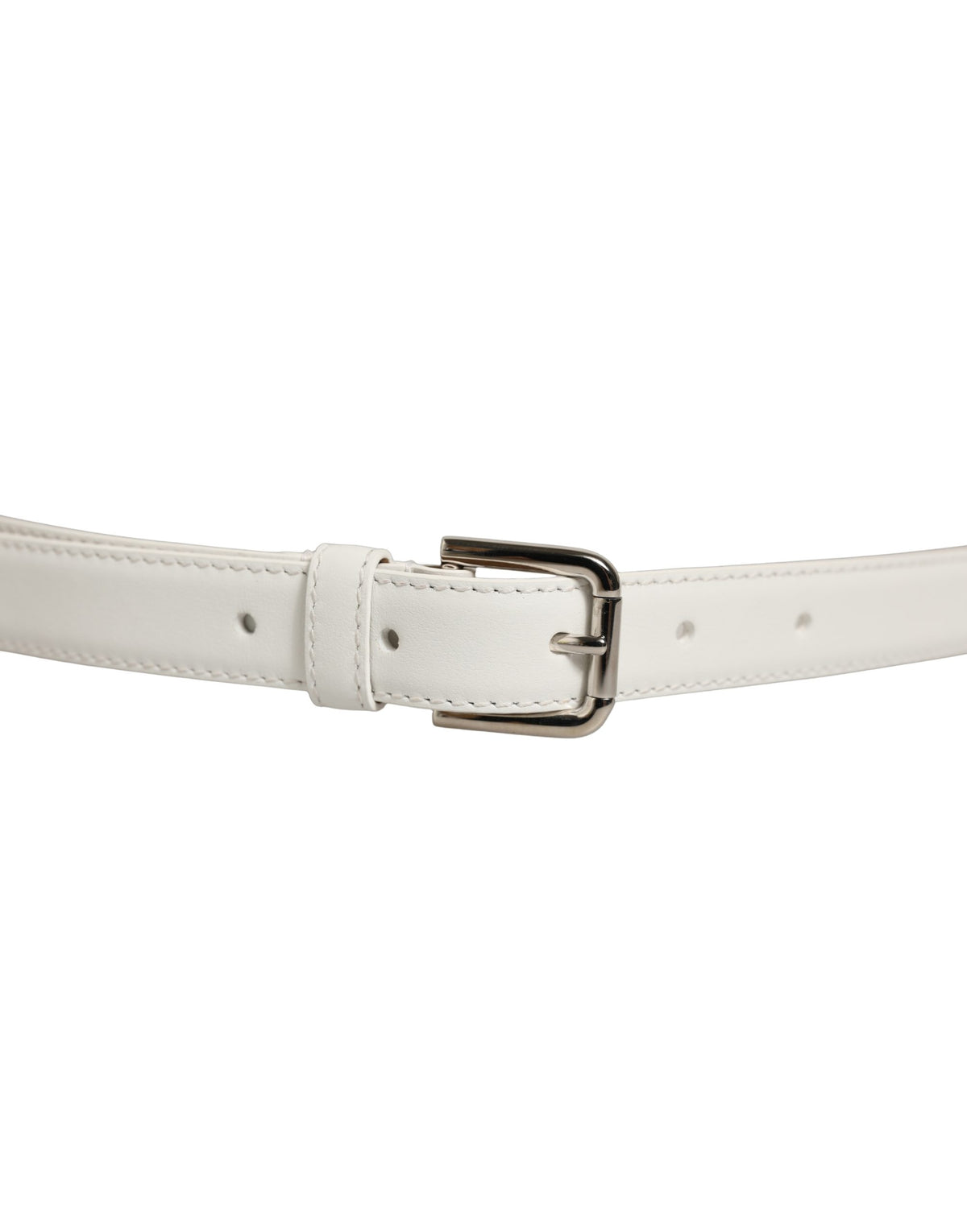 Dolce & Gabbana | White Leather Silver Tone Metal Buckle Belt