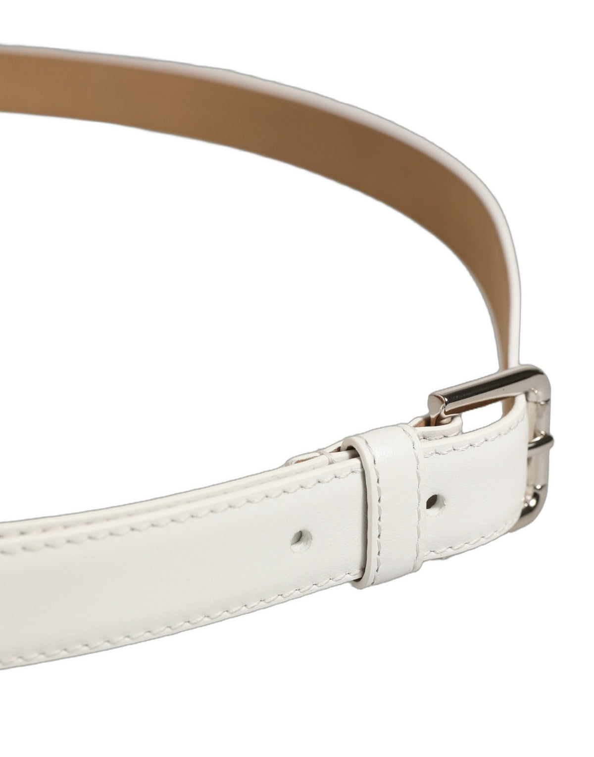 Dolce & Gabbana | White Leather Silver Tone Metal Buckle Belt