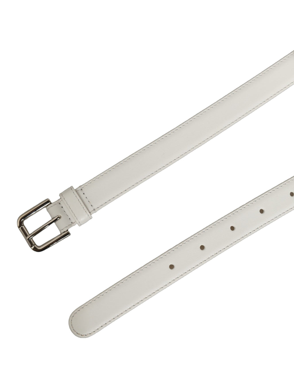 Dolce & Gabbana | White Leather Silver Tone Metal Buckle Belt