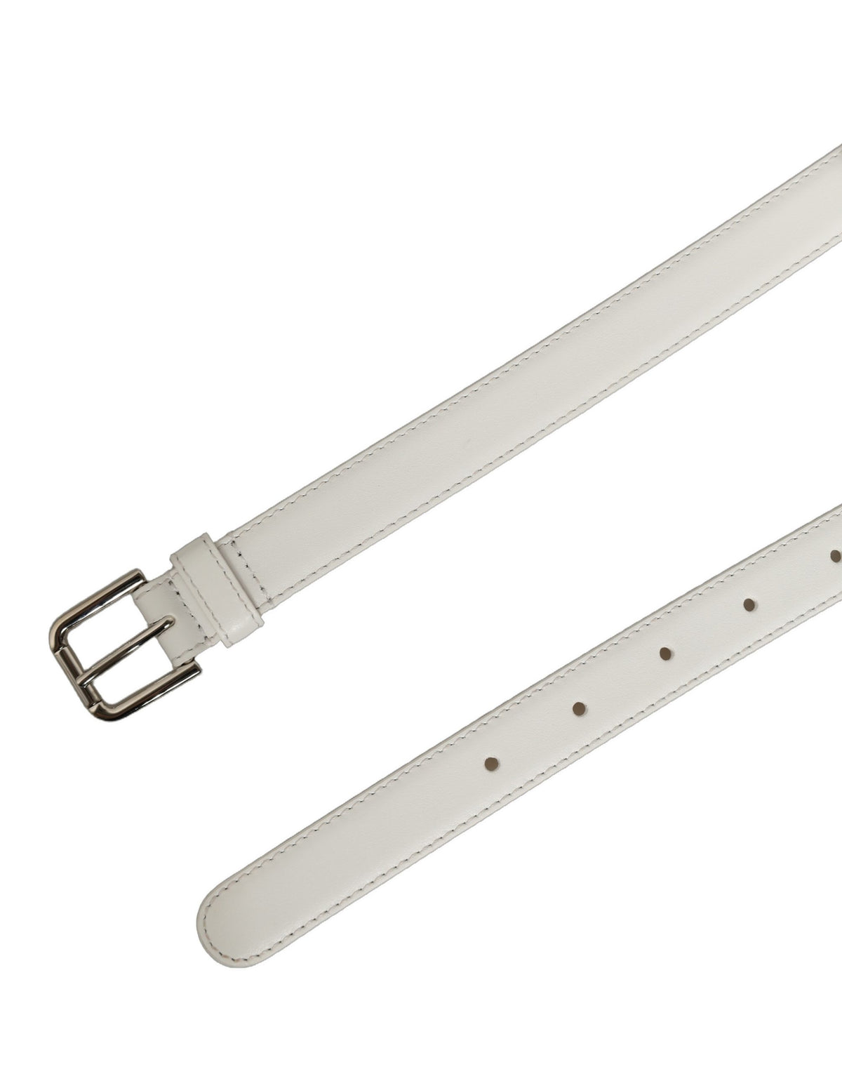 Dolce & Gabbana | White Leather Silver Tone Metal Buckle Belt