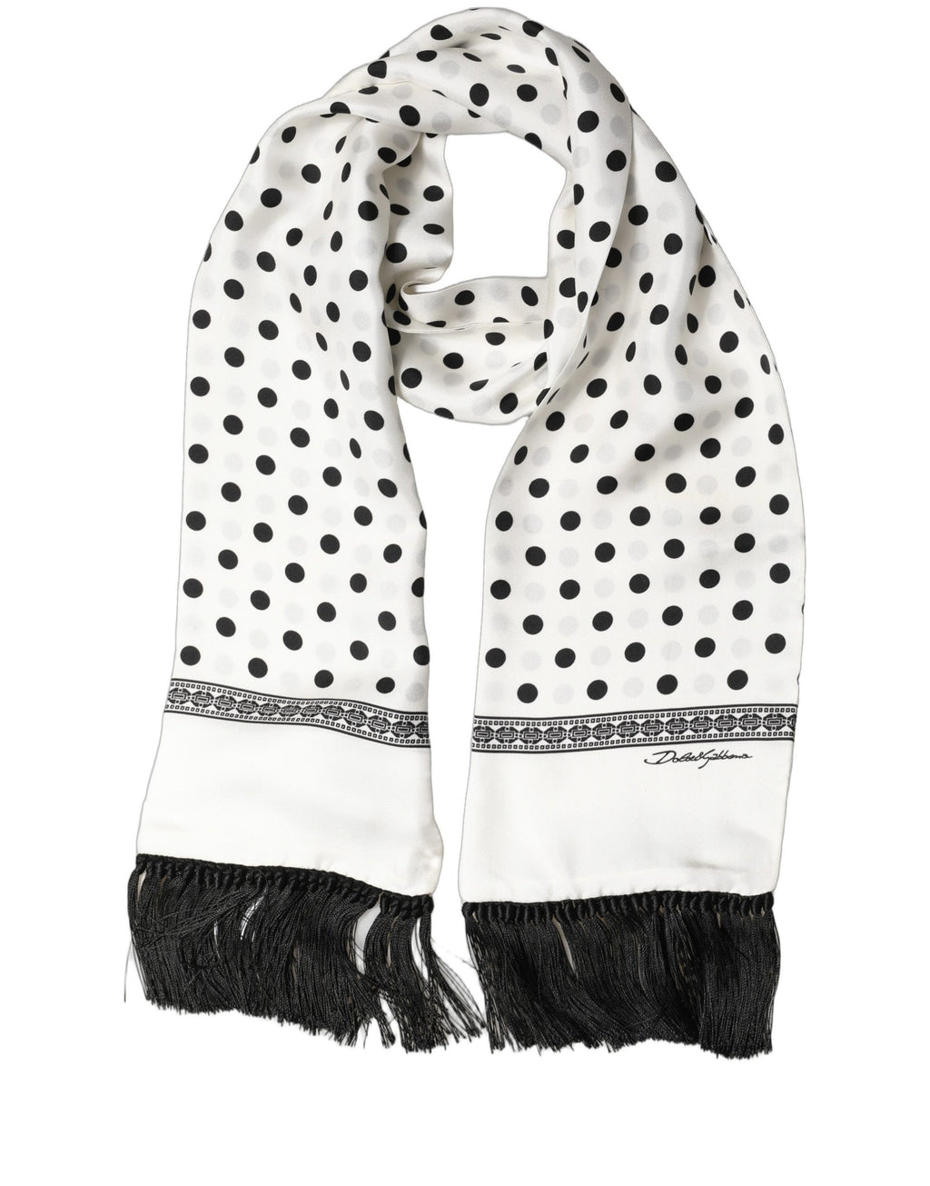 Dolce & Gabbana | White Black Polka Dot Fringed Shawl Scarf