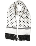 Dolce & Gabbana | White Black Polka Dot Fringed Shawl Scarf