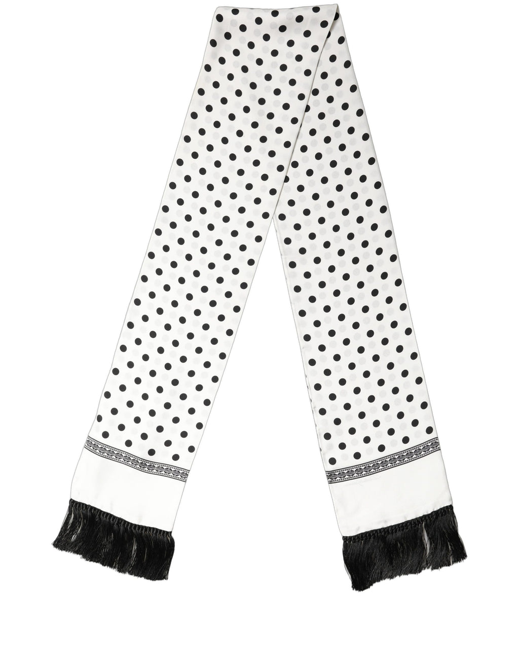 Dolce & Gabbana | White Black Polka Dot Fringed Shawl Scarf