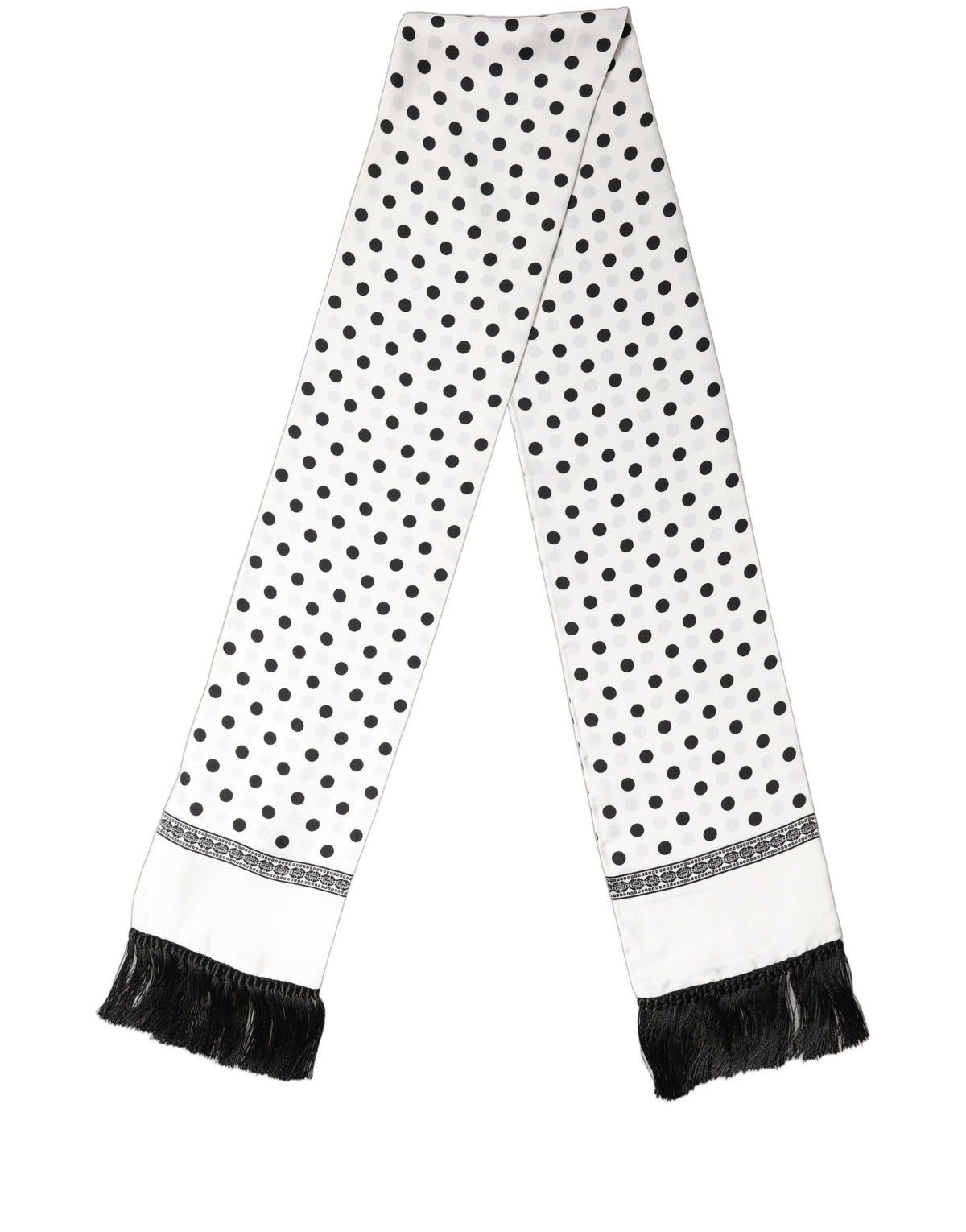 Dolce & Gabbana | White Black Polka Dot Fringed Shawl Scarf