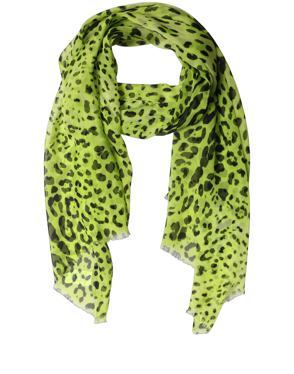 Dolce & Gabbana | Green Leopard Print Silk Shawl Stole Scarf