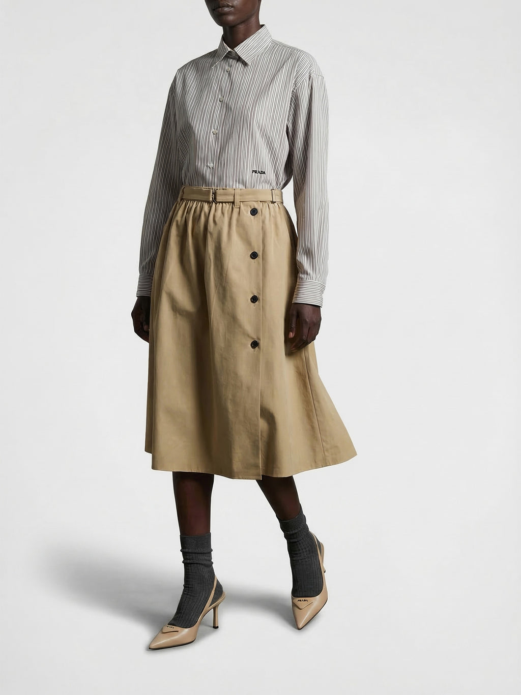Prada | Beige Cotton Midi Skirt