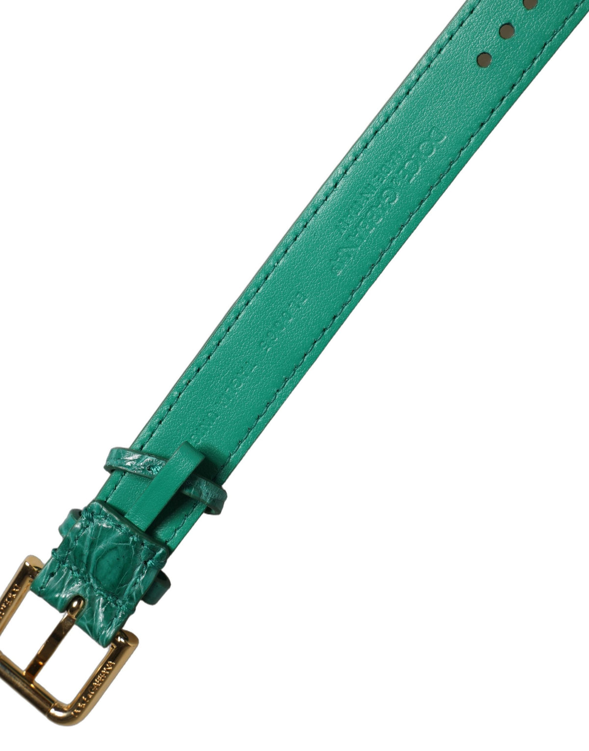 Dolce & Gabbana | Green Embossed Leather Gold Buckle Belt Strap Bracelet