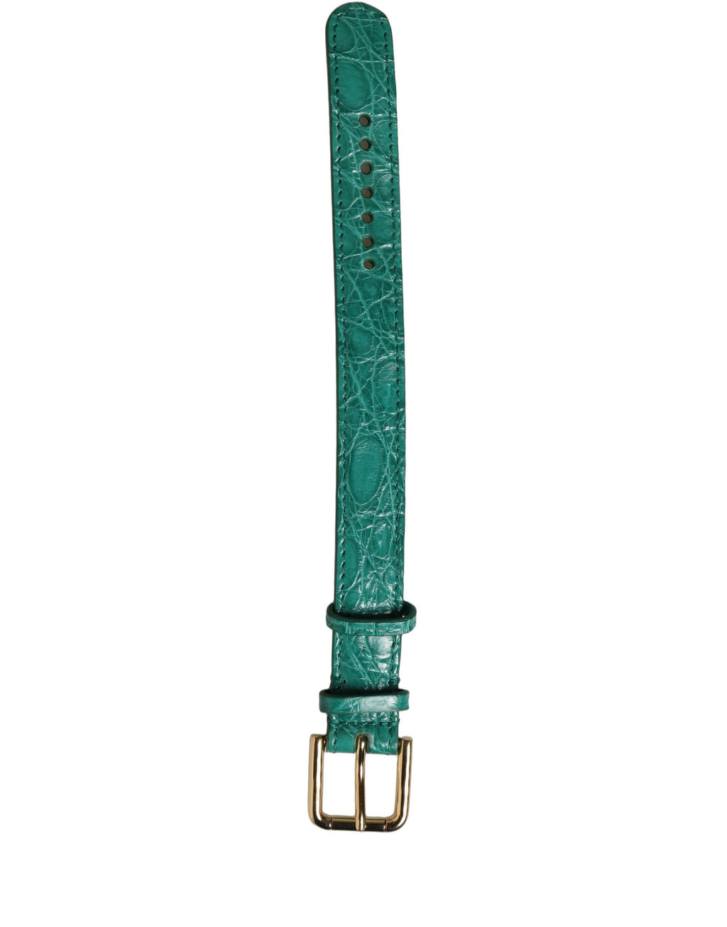 Dolce & Gabbana | Green Embossed Leather Gold Buckle Belt Strap Bracelet