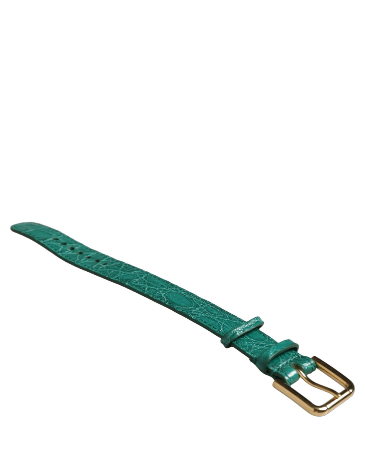 Dolce & Gabbana | Green Embossed Leather Gold Buckle Belt Strap Bracelet