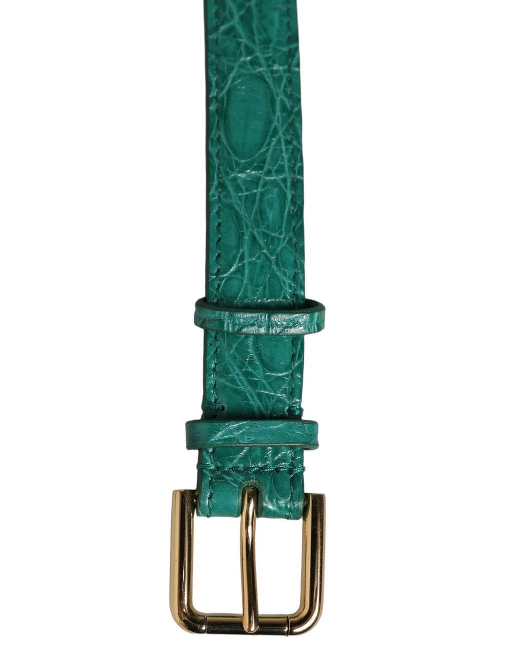 Dolce & Gabbana | Green Embossed Leather Gold Buckle Belt Strap Bracelet