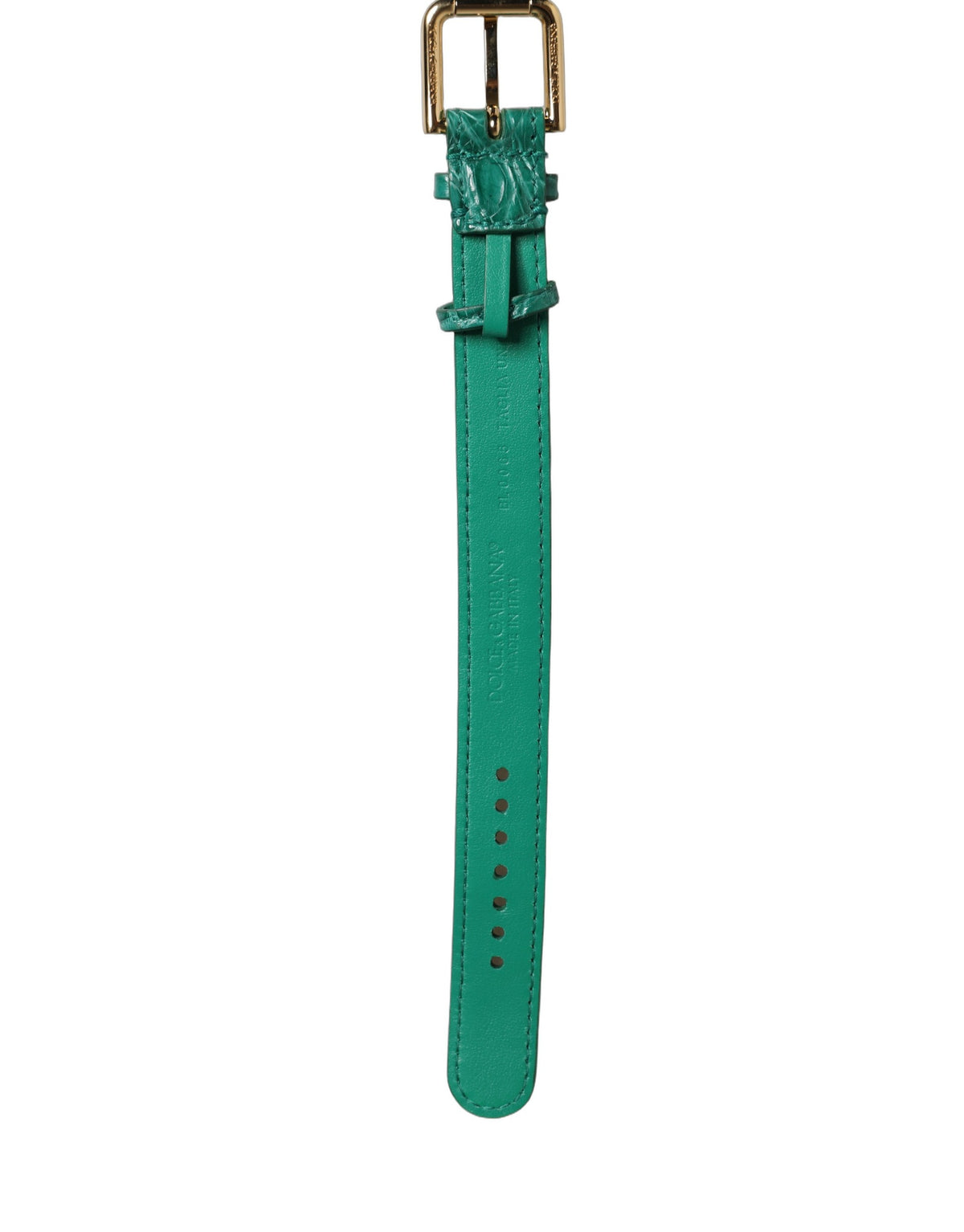 Dolce & Gabbana | Green Embossed Leather Gold Buckle Belt Strap Bracelet