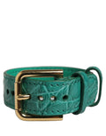 Dolce & Gabbana | Green Embossed Leather Gold Buckle Belt Strap Bracelet