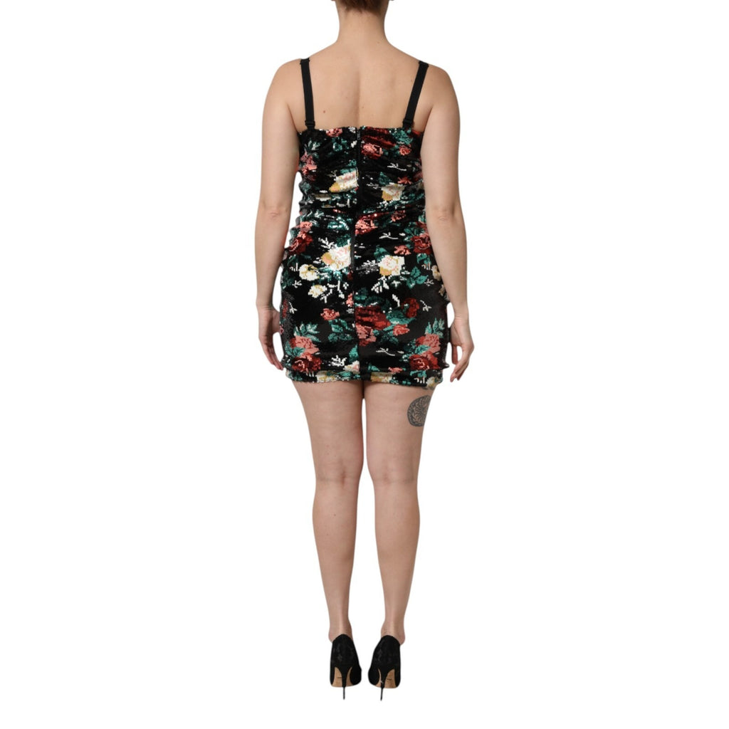 Dolce & Gabbana | Black Floral Sequin Sleeveless Sheath Dress