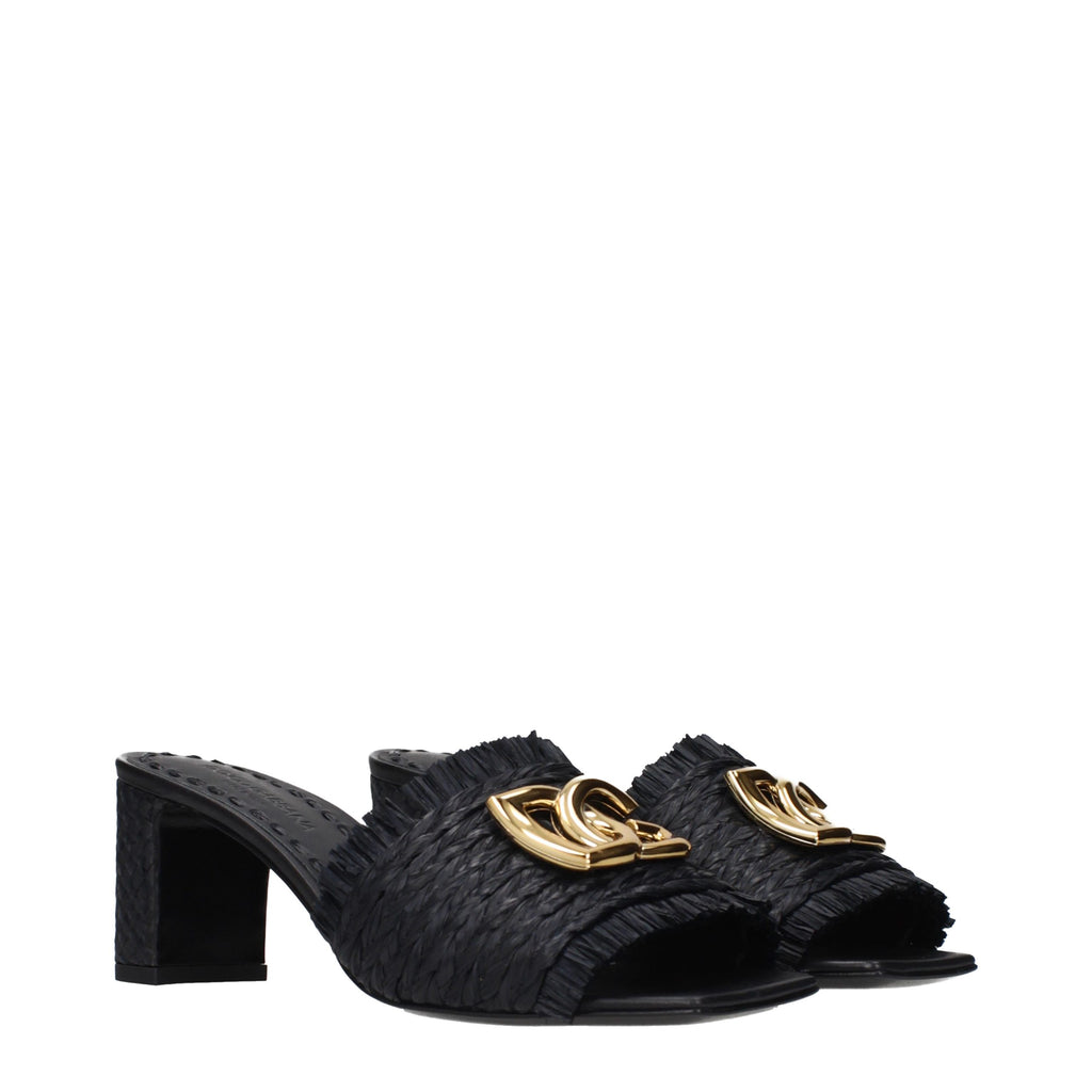 Dolce & Gabbana | Black Raffia Platform Sandals