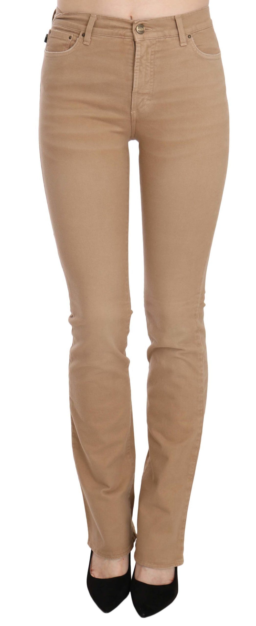 Just Cavalli | Brown Cotton Stretch Mid Waist Skinny Trousers Pants