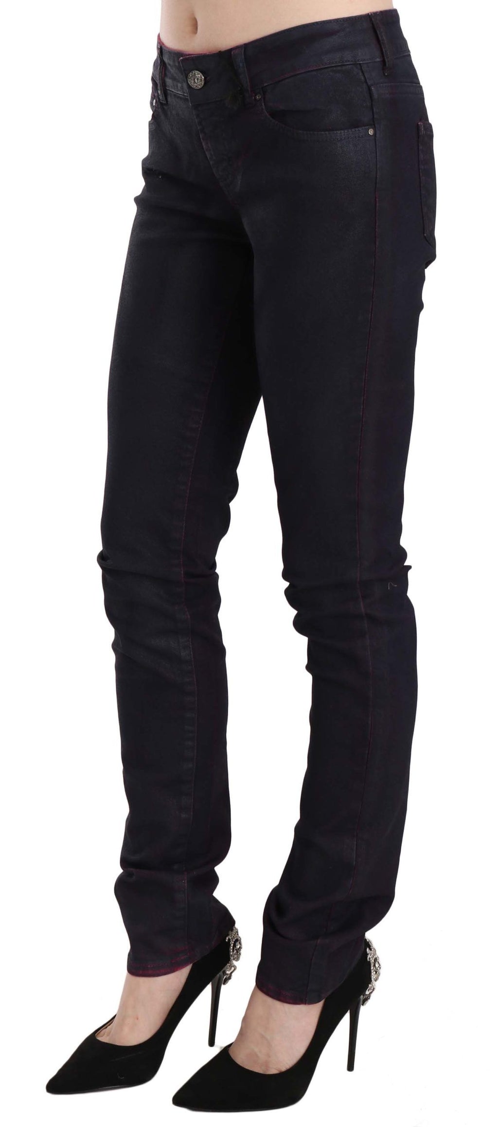 Just Cavalli | Black Cotton Low Waist Skinny Denim Pants