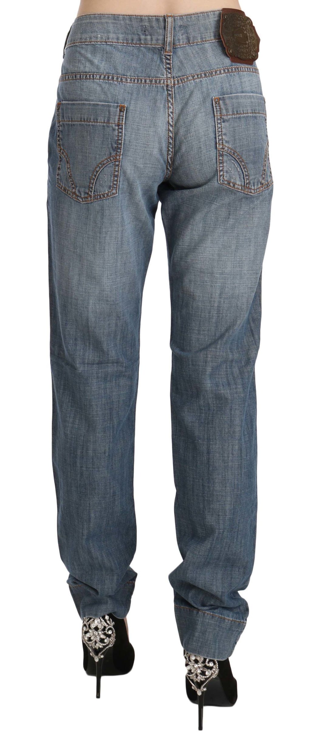 Just Cavalli | Blue Washed Cotton Low Waist Slim Fit Denim Pants