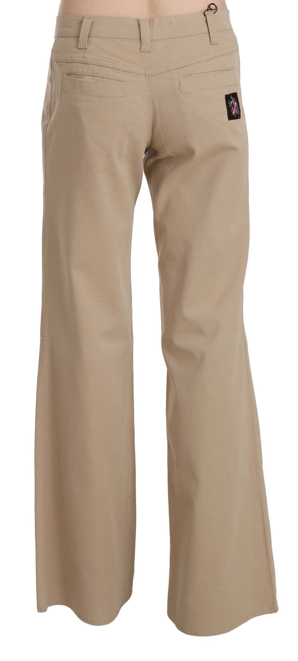 Just Cavalli | Beige Cotton Mid Waist Flared Trousers Pants