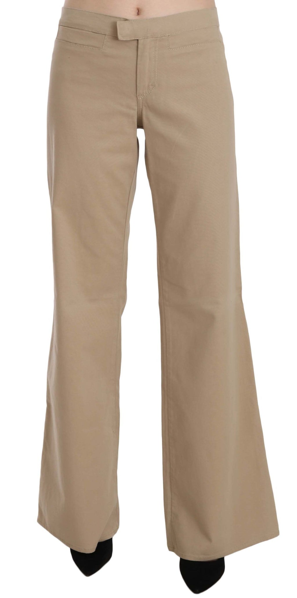 Just Cavalli | Beige Cotton Mid Waist Flared Trousers Pants