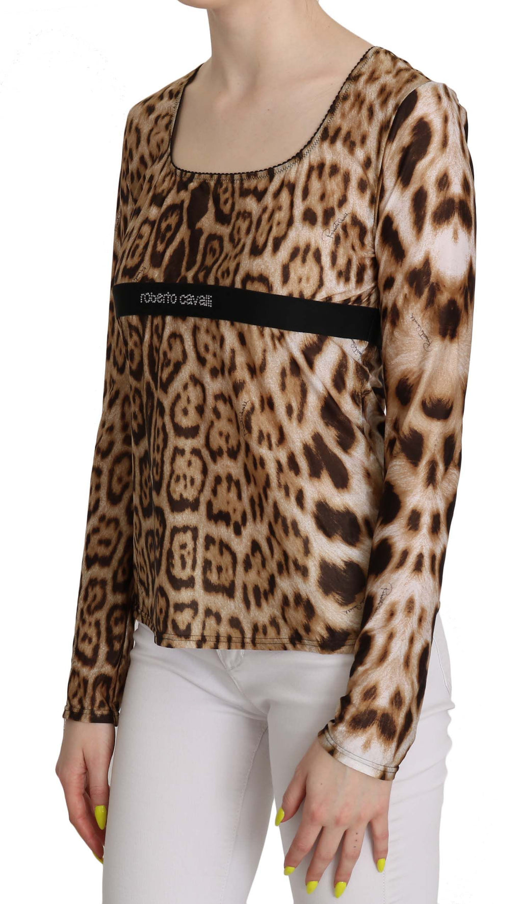 Roberto Cavalli | Brown Round Neck Leopard Women Top Blouse