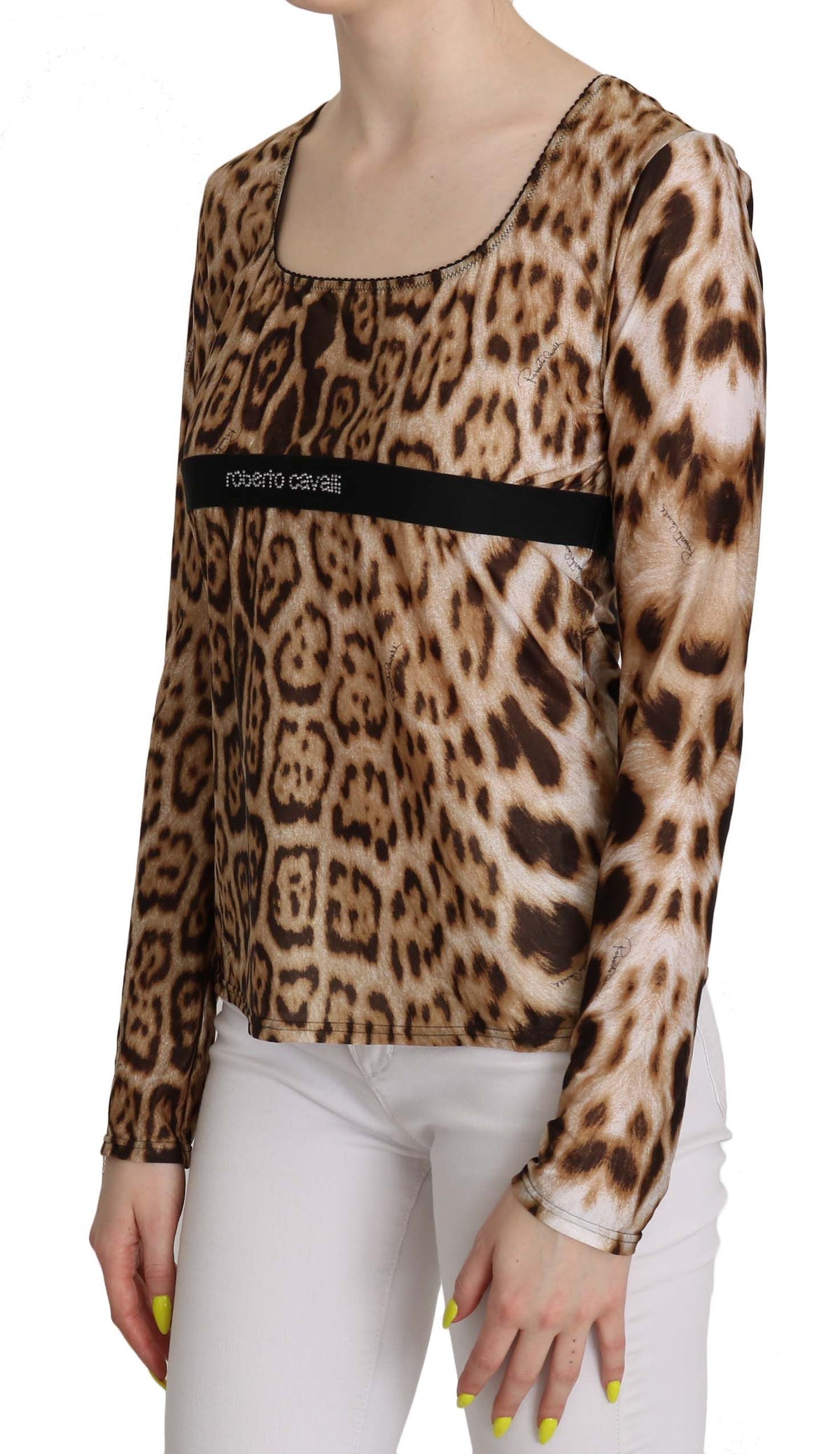 Roberto Cavalli | Brown Round Neck Leopard Women Top Blouse