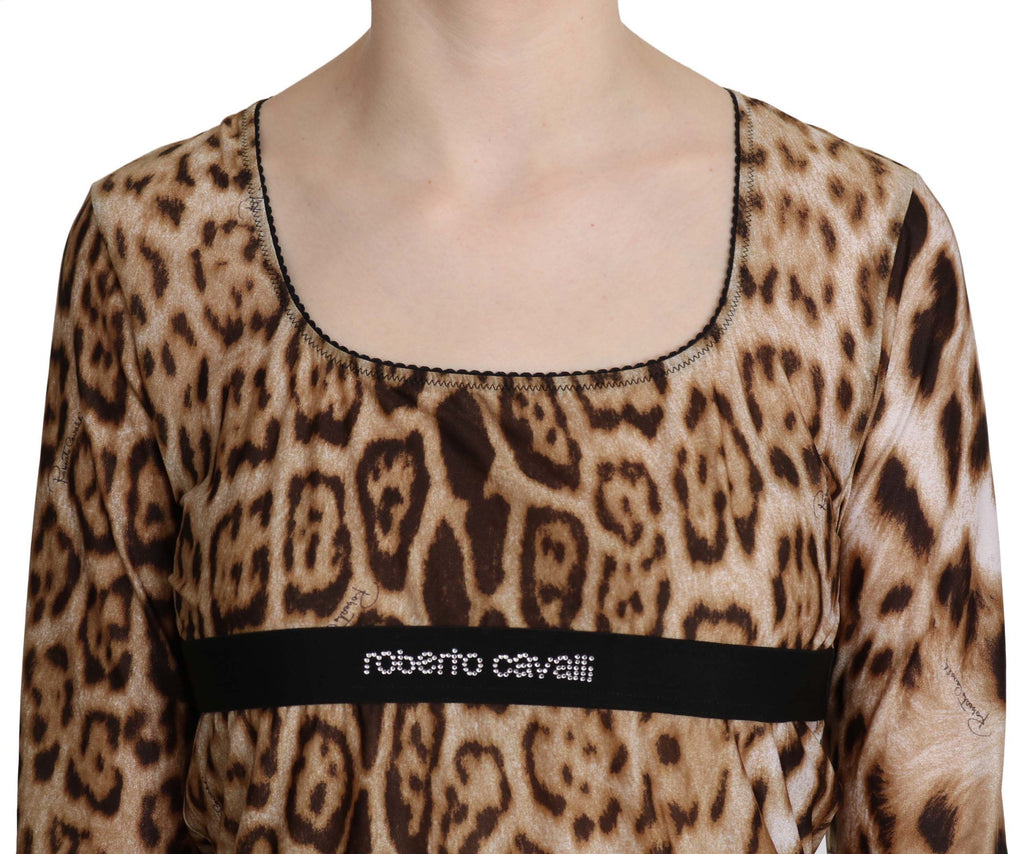 Roberto Cavalli | Brown Round Neck Leopard Women Top Blouse