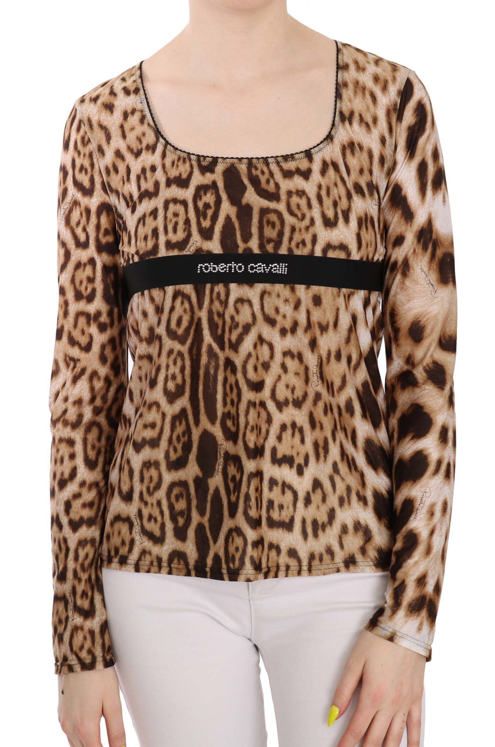 Roberto Cavalli | Brown Round Neck Leopard Women Top Blouse