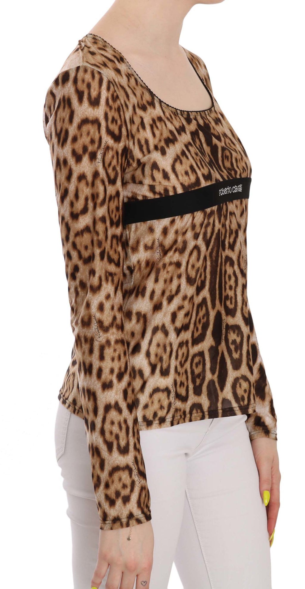 Roberto Cavalli | Brown Round Neck Leopard Women Top Blouse
